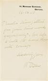 OSLER, WILLIAM, Sir. Autograph Note Signed, to ""dear Guthrie,"" thanking him for condolences on the death of Osler''s son. 1917